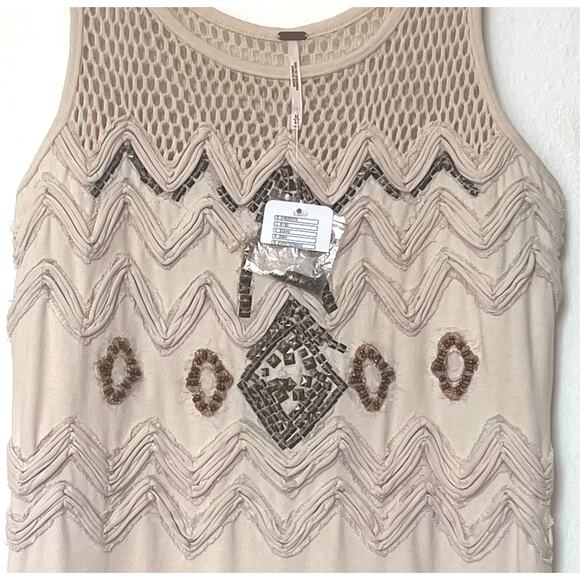 Free People Zig to the Zag Mini Dress | Sequin Bodycon Dress Ivory Medium NWT - Picture 4 of 11